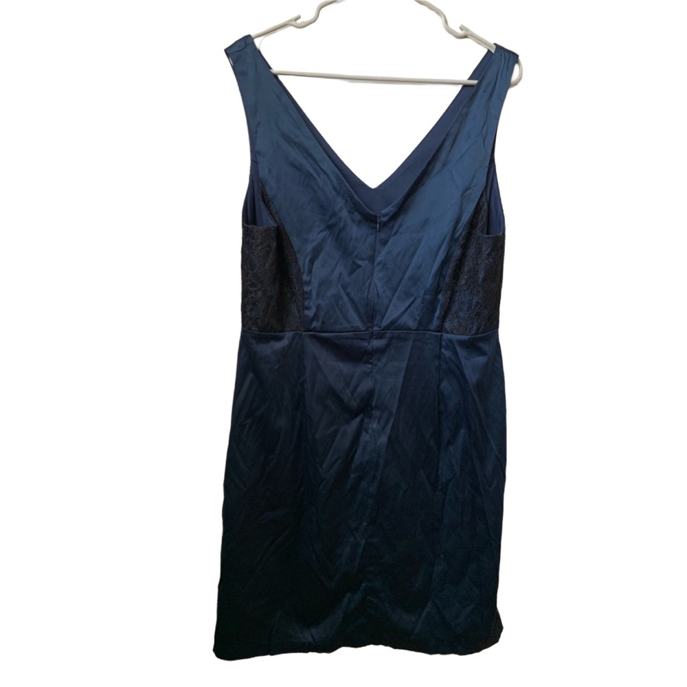 COREY P Women’s Blue Black Lace Deep V-neck & Back Sleeveless Zipper Back Dress